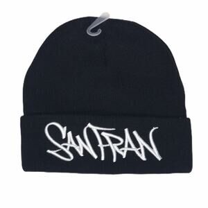 Lids Knit Cap Black with White San Fran Script
